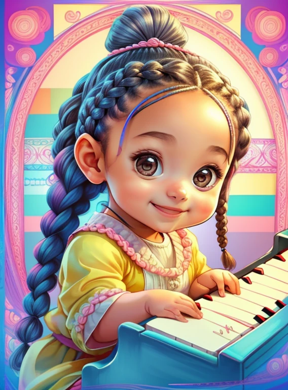 (cute black baby girl with braids smiling playing a piano), Munchkin ,Geometric multidimensional wall portrait, livro de arte, Tchibi,
Yang08k, Beautiful, Colouring,
Obras, of the highest quality, best quality, Arte Oficial, Beautiful and Aesthetic,