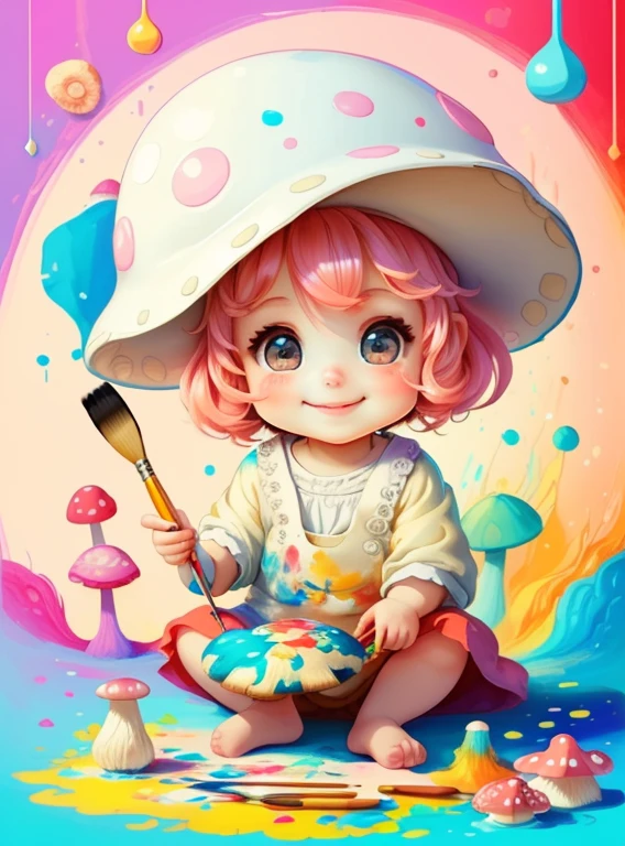 (cute baby girl smiling with a paintbrush painting a beautiful mushroom), Munchkin ,Geometric multidimensional wall portrait, livro de arte, Tchibi,
Yang08k, Beautiful, Colouring,
Obras, of the highest quality, best quality, Arte Oficial, Beautiful and Aesthetic,