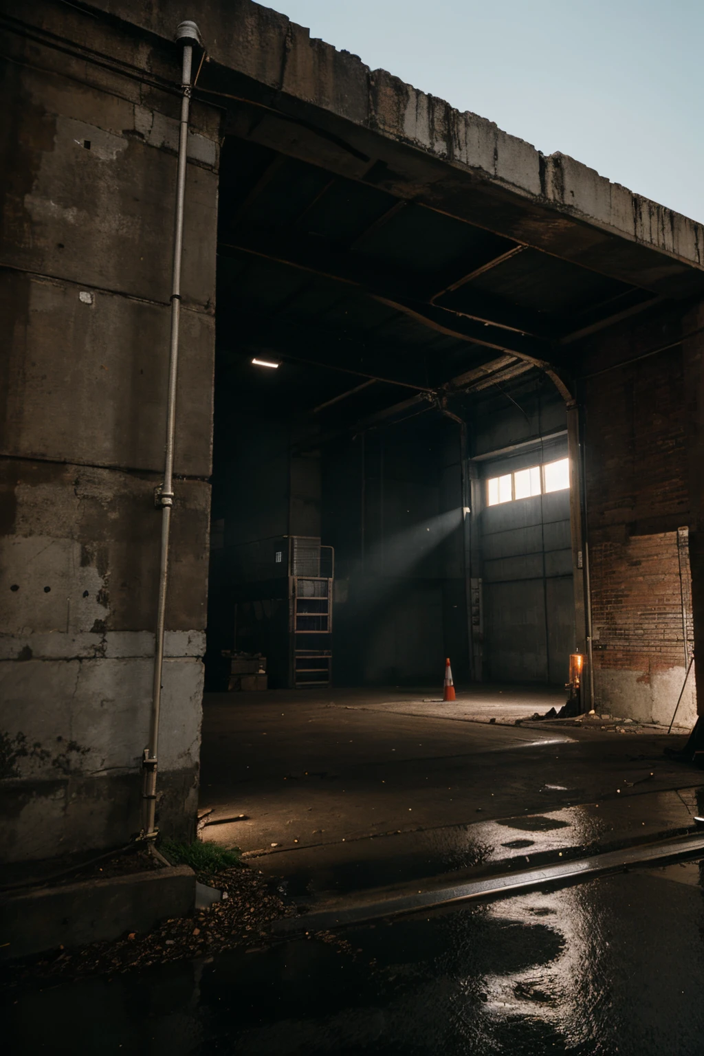 inerior of old factory, ultra realistic, light from left side,