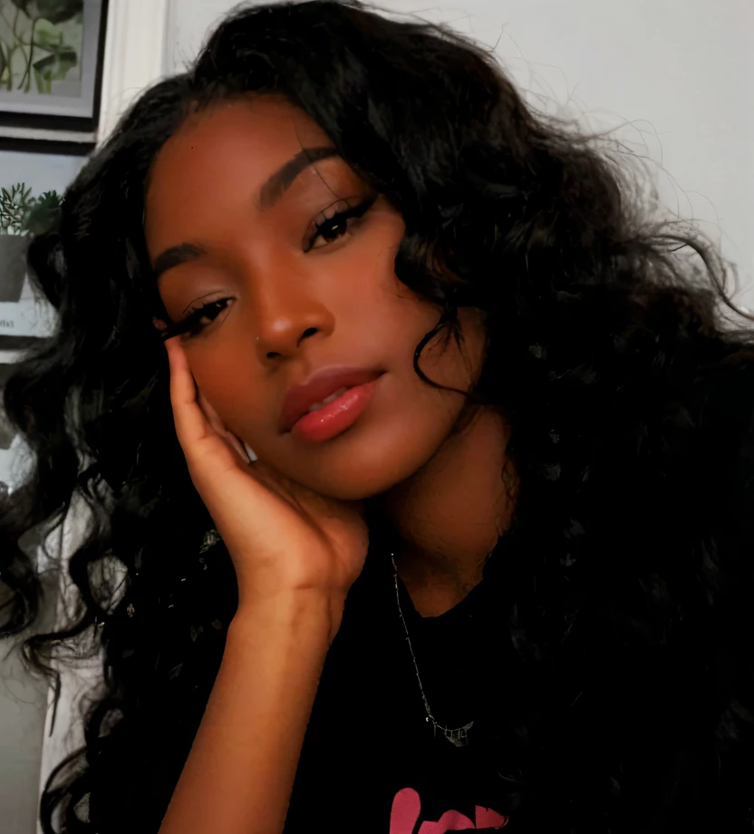 woman with long black hair posing for a picture, latina woman with brown skin, long curly black hair, black curly hair, profile image