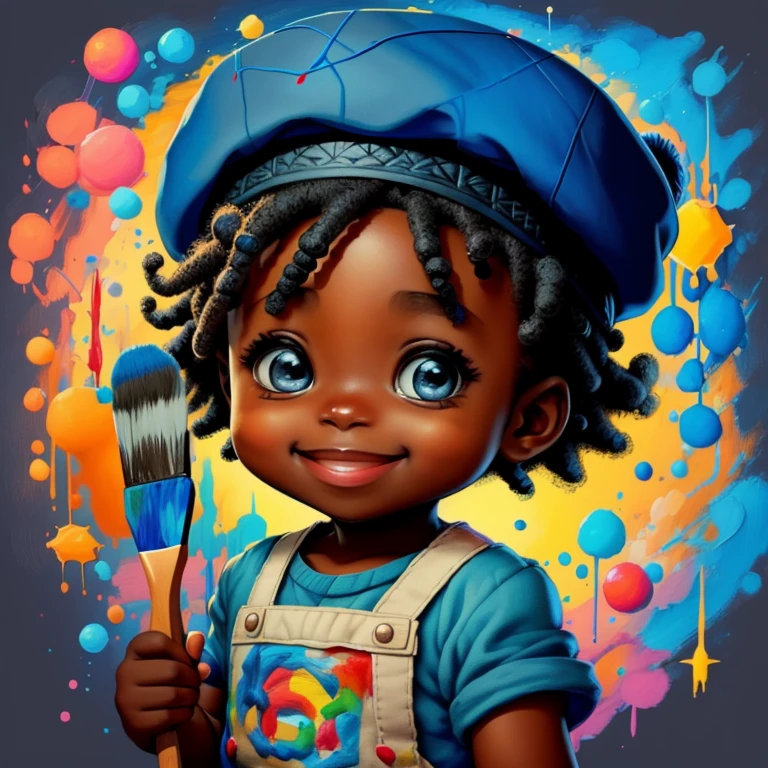 (cute black with blue beret smiling with a paintbrush painting), Munchkin ,Geometric multidimensional wall portrait, livro de arte, Tchibi,
Yang08k, Beautiful, Colouring,
Obras, of the highest quality, best quality, Arte Oficial, Beautiful and Aesthetic,
