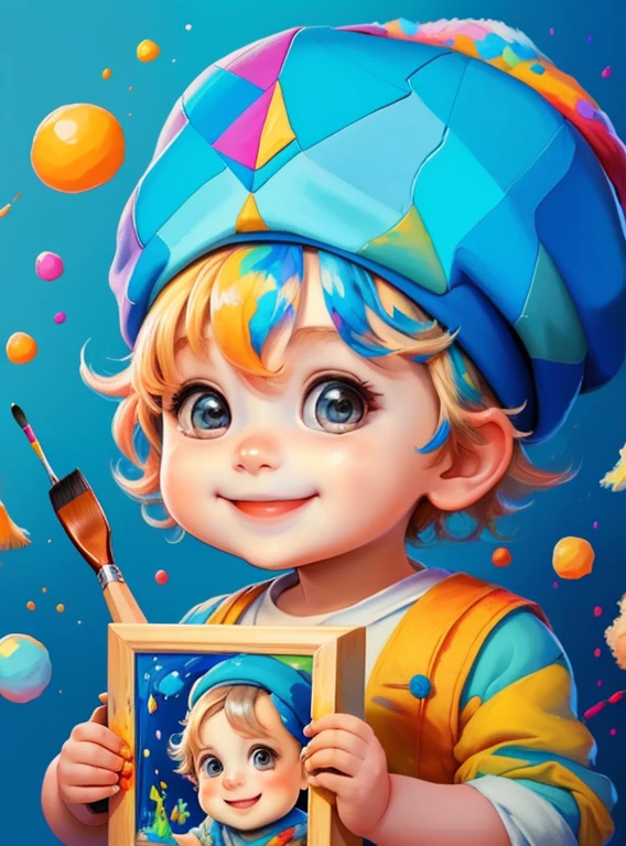 (cute baby boy smiling with blue hat, paintbrush painting) Munchkin,Geometric multidimensional wall portrait, livro de arte, Tchibi,
Yang08k, Beautiful, Colouring,
Obras, of the highest quality, best quality, Arte Oficial, Beautiful and Aesthetic,