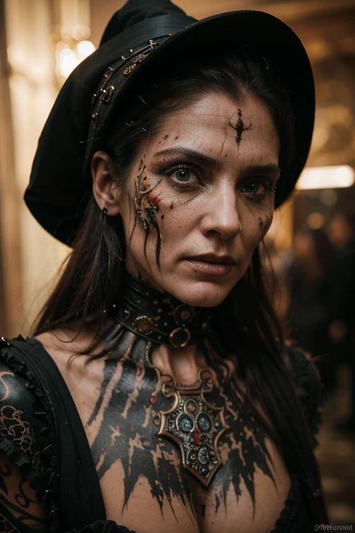 “”witch” by Steve McCurry, 35mm, F/2.8, insanely detailed and intricate, character, hypermaximalist, brutal, ornate, beautiful, bodypaint, suffering, dreadful, gothic, terror, horror, revealing, erotic, disappealing, repulsive, hateful, hyper-realistic, super detailed, popular on Flickr”