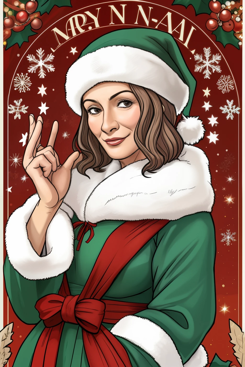 uma mulher 60 anos de idade vestindo traje de natal