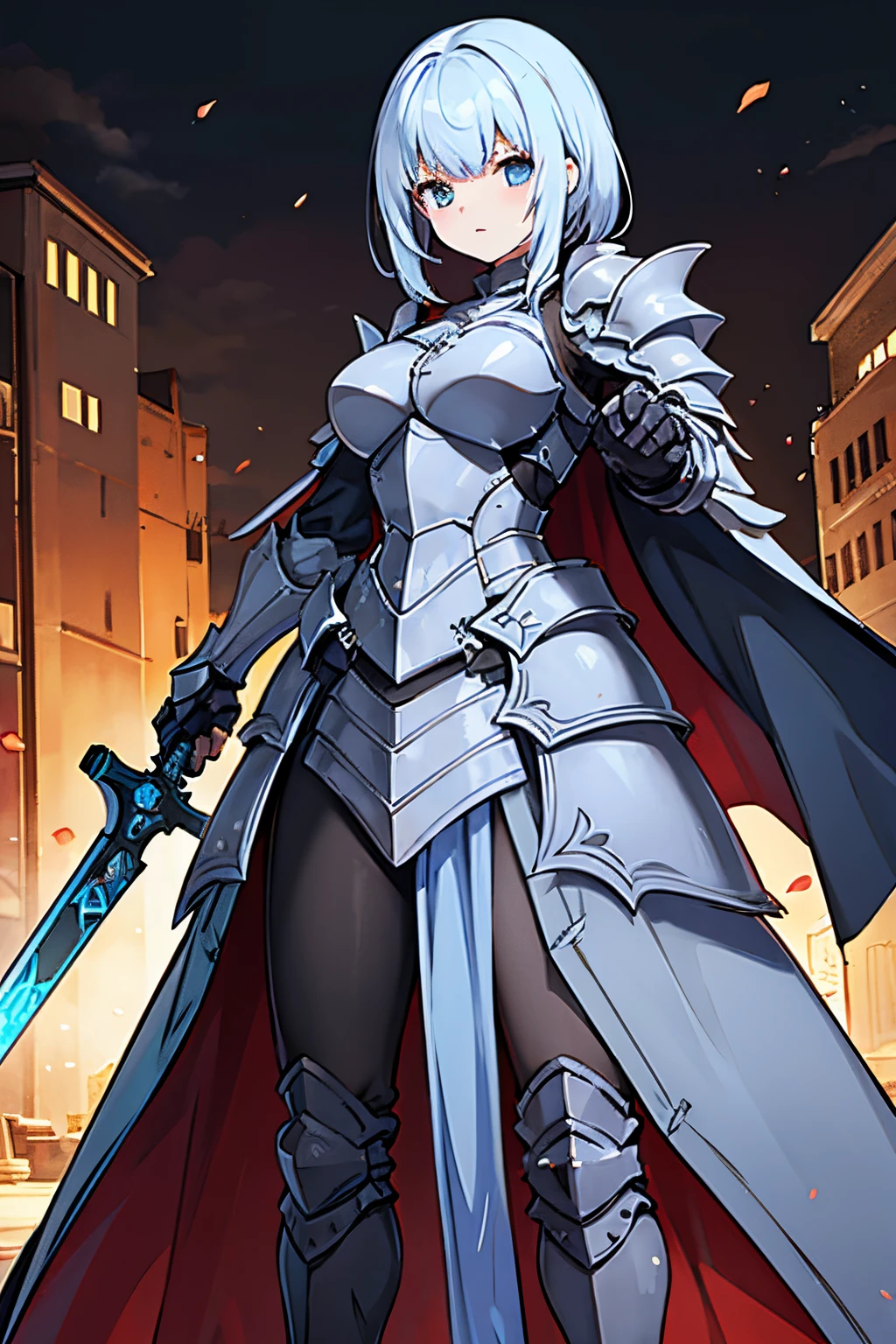 battoujutsu stance,weapon　heavily armored　Heavy armor　Woman knight　armored dress
waist-cape armor