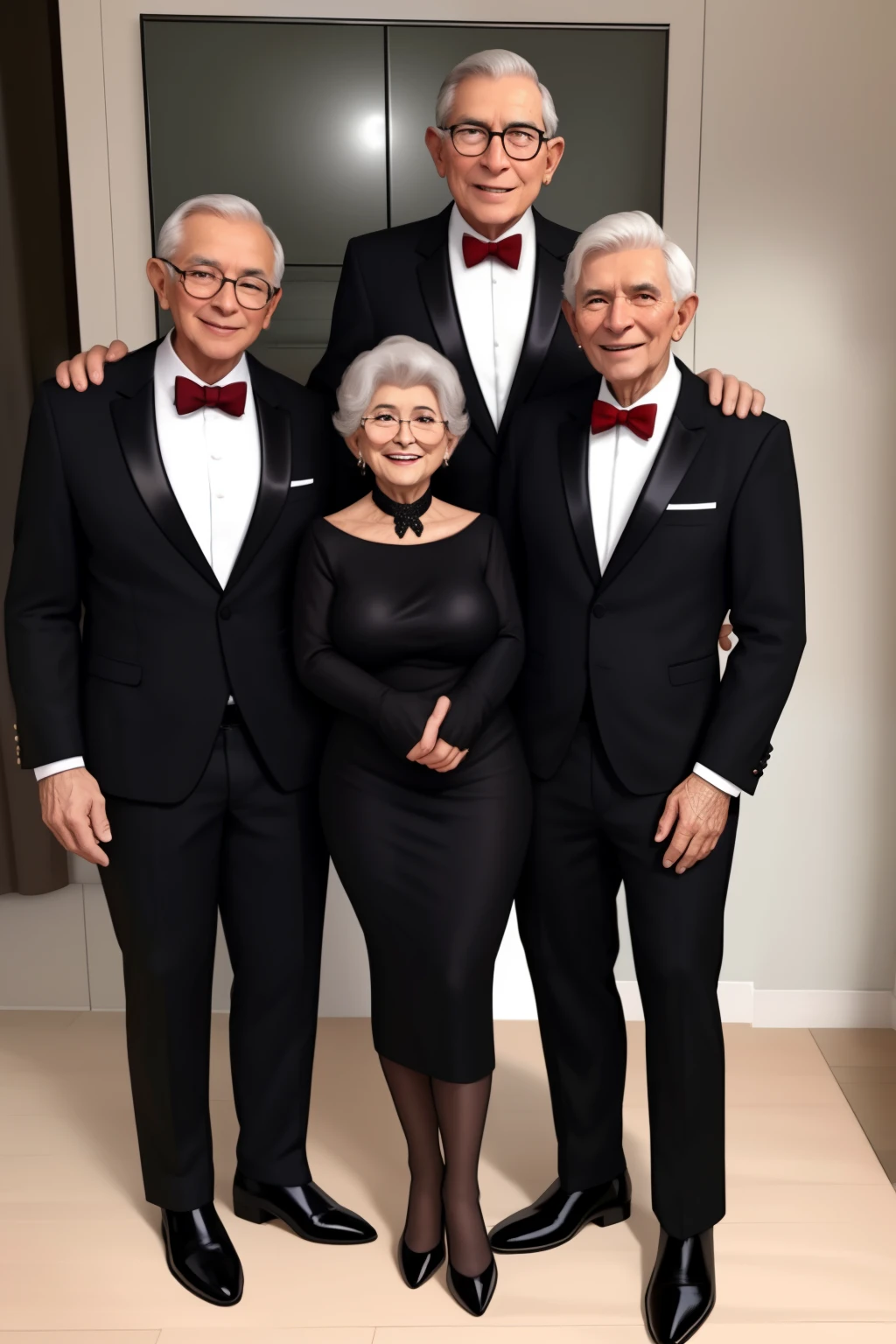 um grupo uma mulher 60 anos, de   vestindo traje de natal,um grupo  homem negro vestido fantasia de Papai Noel de natal com 60 anos um grupo