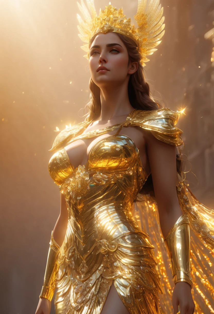 Una impresionante Diosa de la Justicia con escamas doradas., radiating ethereal light and majestic majesty, renderizado con impresionantes detalles en 8k