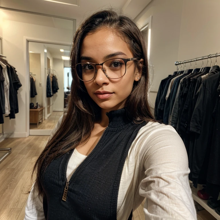 1 light-skinned 23-year-old woman with glasses taking a selfie