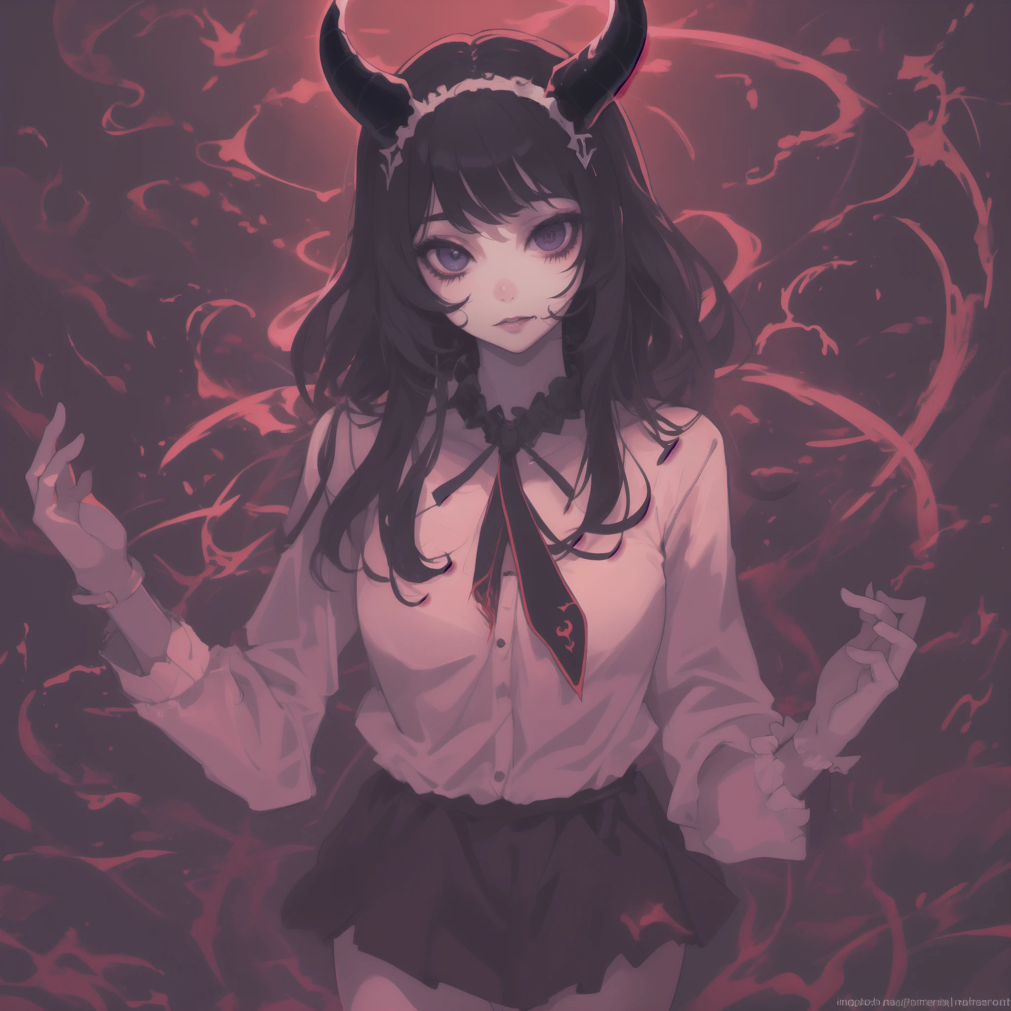 cute Solo Alternative devil girl, Dark Wave, Occultic, Instagram Girl, special effects, depth of focus, anime, solo,