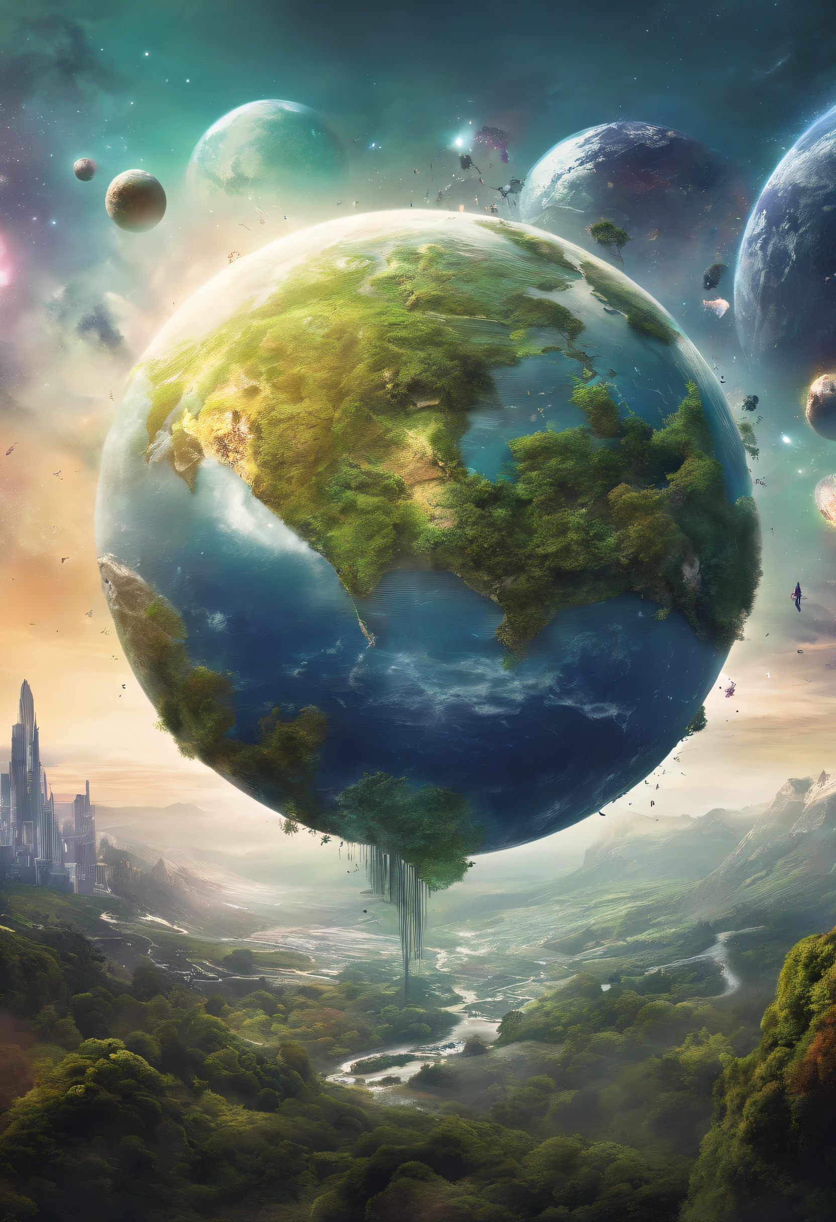 Poster art Earth and galaxy earth half industry and half nature