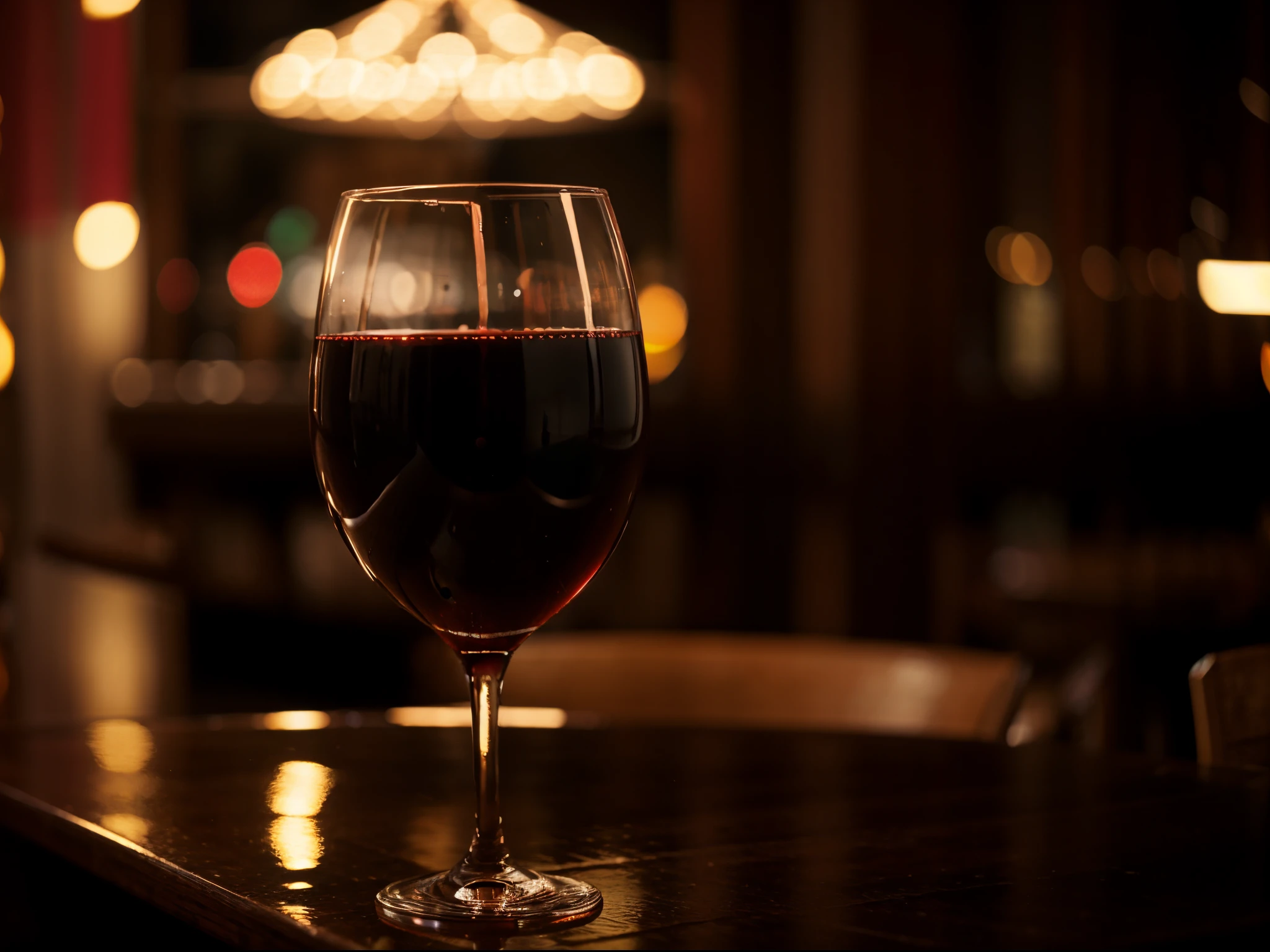 Red wine in a tall wine glass restaurants bokeh background romantic