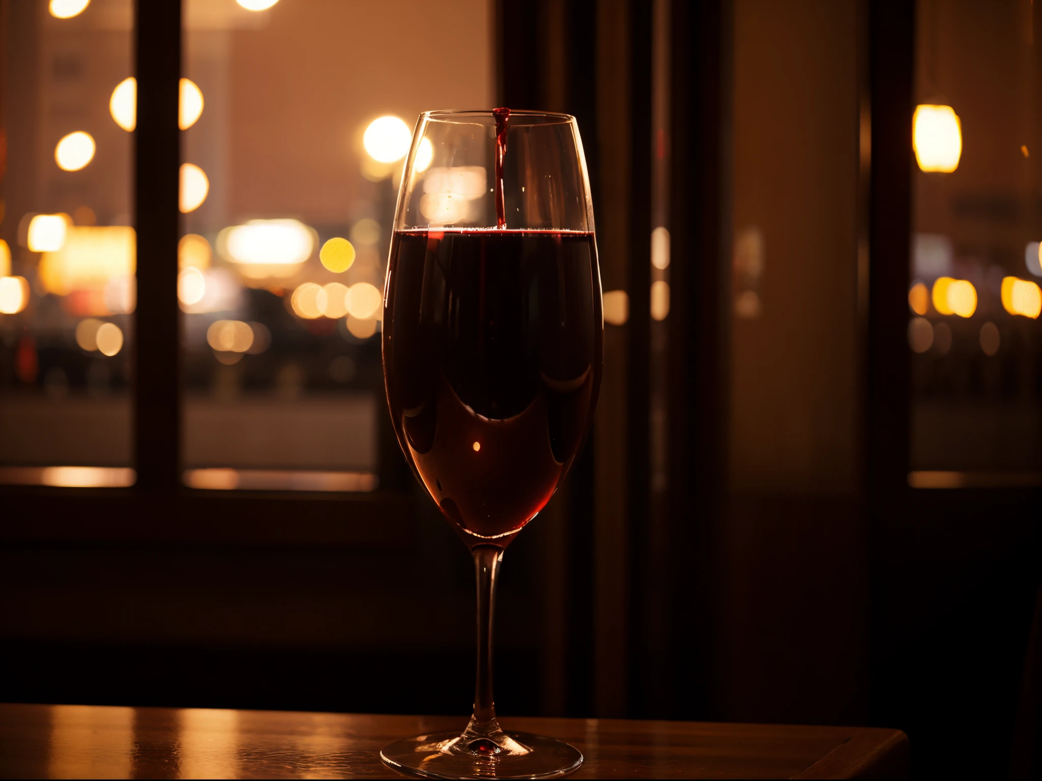 Red wine in a tall wine glass restaurants bokeh background romantic
