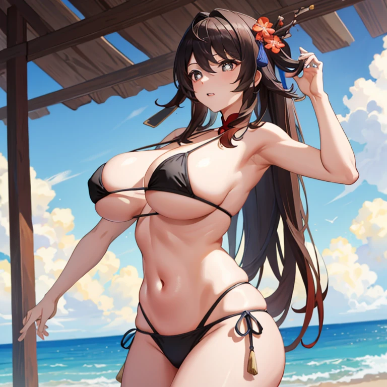 Obra maestra, mejor calidad, 4K, Hu Tao, bikini, breasts, huge breasts