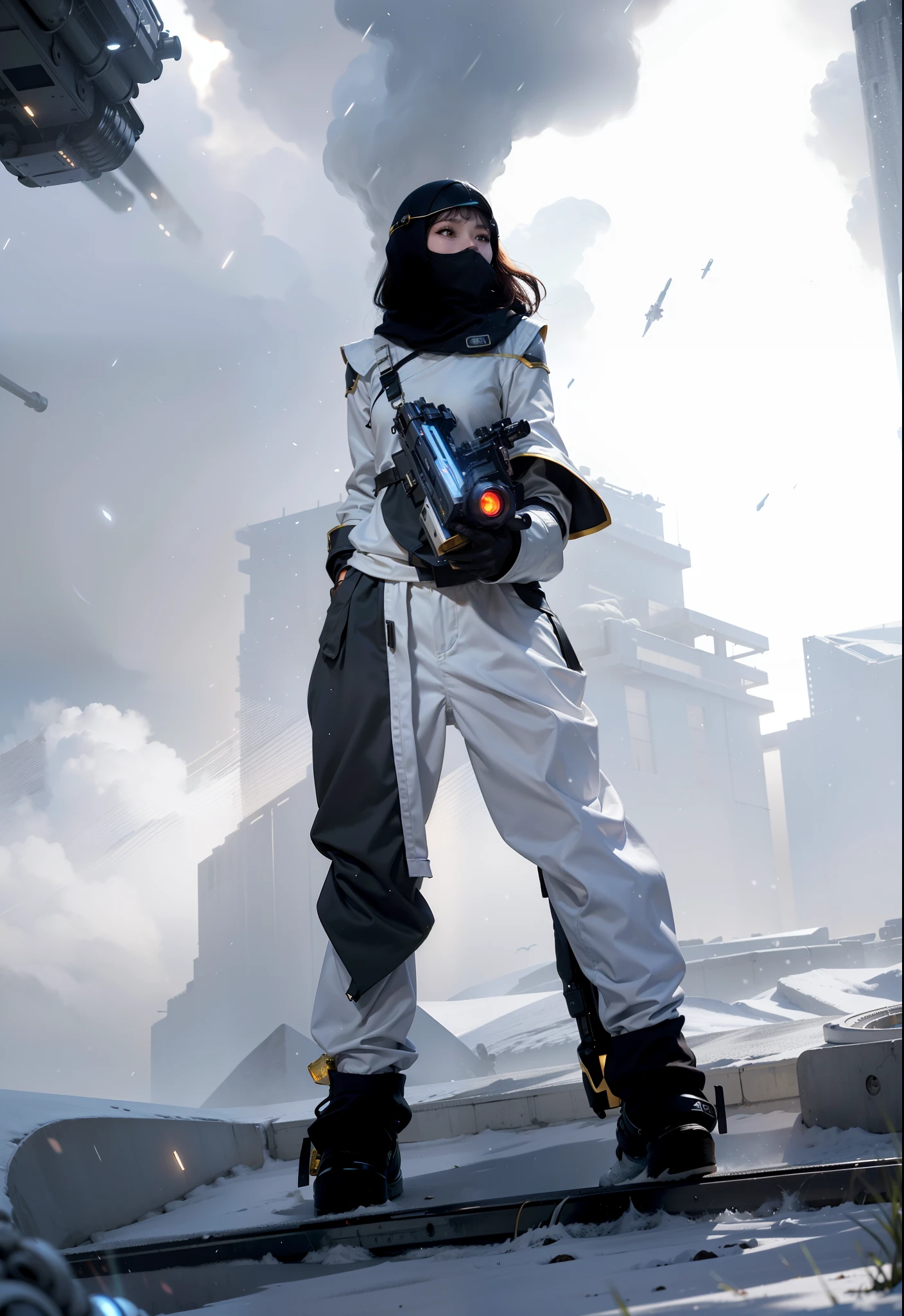 nice,Best quality,golden jewelery,Fairy skin,(Fidelity :1.2),Eternal,ultra - detailed,actual,high high quality,Cinematic lighting lighting,Ray traching,hyper HD,upper part of body, Future Iron Man mecha，Cinema lenses，tank battery，Launching equipment，Large-caliber artillery，ross tran 8 k，mechatankcyberarmoredchariotgirl,Wearing a cyberpunk stamina helmet，Wearing a glowing space helmet，High-tech motorcycle helmet，There  a breathing light on the body，The armor of the future shines，armed cannon， and Snow Armor，Flying skateboarding