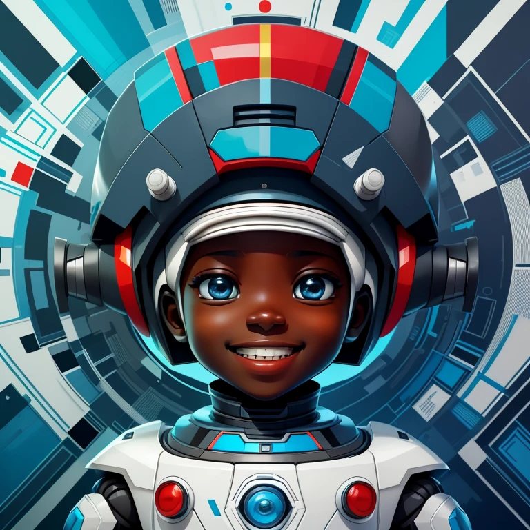(cute robot black boy smiling) stylized identical to 1940 |)), acolchoamento ,multidimensional geometric wall PORTRAIT, arte, Chibi,
Yang016K, lindo,(( cor vermelha predominante, azul e branco))
Primary works, qualidade superior, melhor qualidade, Arte Oficial, Lindo e Estetaduardo Kobra acolchoamento ,multidimensional geometric wall PORTRAIT, arte, Chibo,detalhes