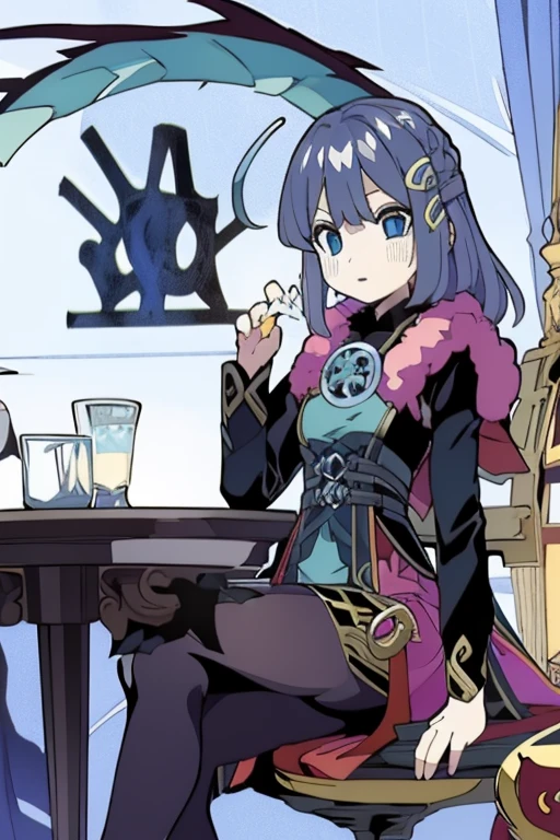 1girll, godesses, Divine, noble, fairytale, Sat down, detailized face, 詳細な目, dragon,black tights