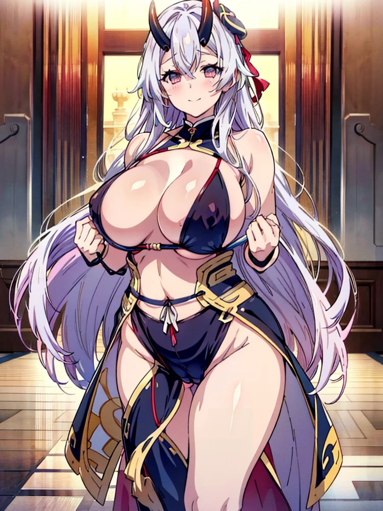anime illustrated、Gal、Swim in a large pool、thick thighs、Colossal tits、Plump body、Expose nipple、(fullnude)、(exposing their genitals)、超A high resolution、A sly smile、Close-up of people、with blush cheeks