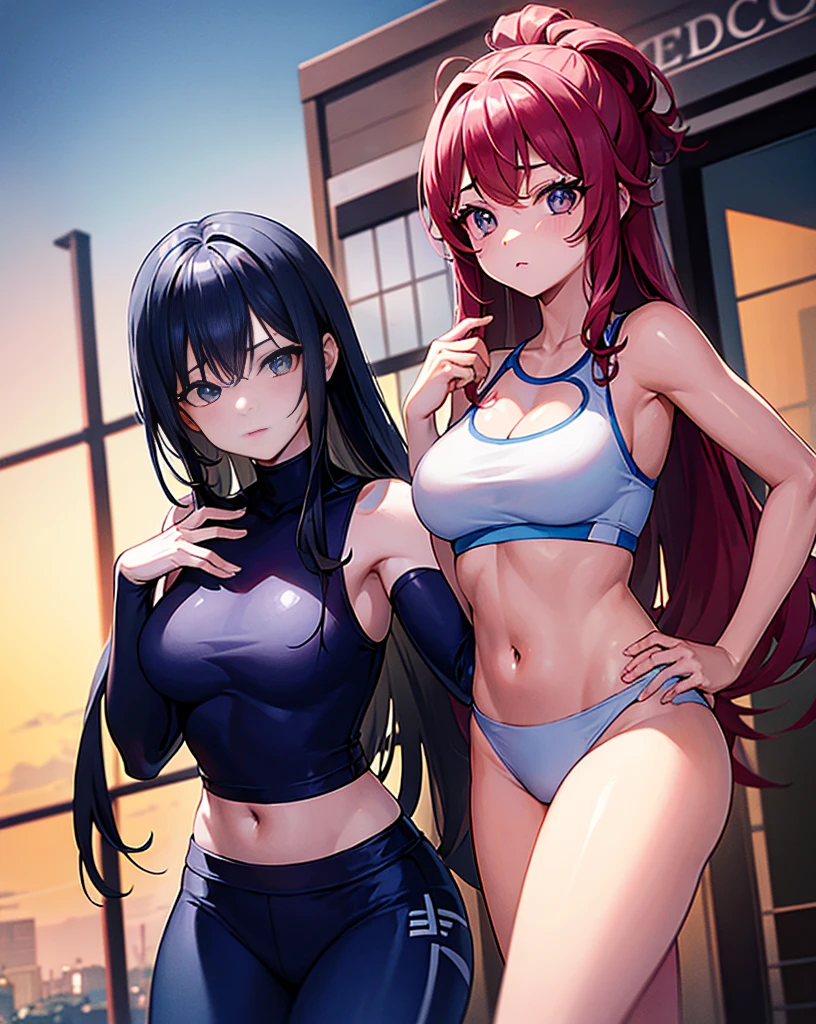 Sunset Reflection Fitness gym yoga matull de suor、Roupa Fitness Azul Claro Use English character pattern leggings rosa、Meias brancas no tornozelo、Navel Ejection、 cor de rosa Longhair Hair retention pin、wristwatch、Seios colossais Chicote de chicote、brincos de safira、Colares Esportivos、sovaco sentado em、Kamimei、olhos vermelhos