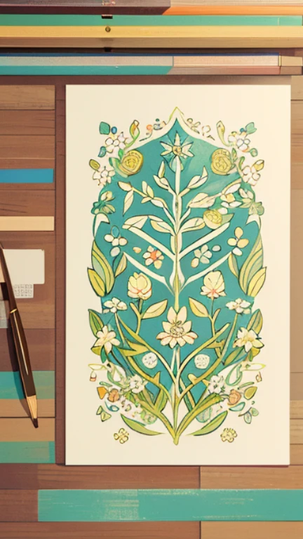 Light vintage color,planar,,RISO Print Style,illustartion,Adols,Leave empty space,Low saturation,lots of flowers,Individually organized,leafs,twigs,printing, sticker of a,Random distribution,Beautiful drawing style, Color Guide,Graphic design,Carpet pattern,(Plain background)