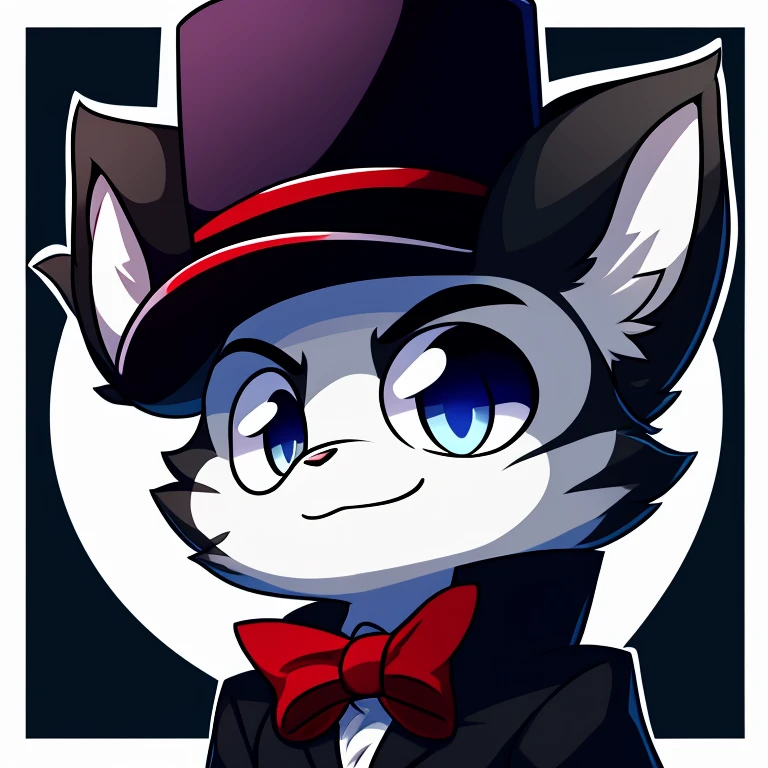 Icon felix the black and white cat with a top hat, an dar bakground