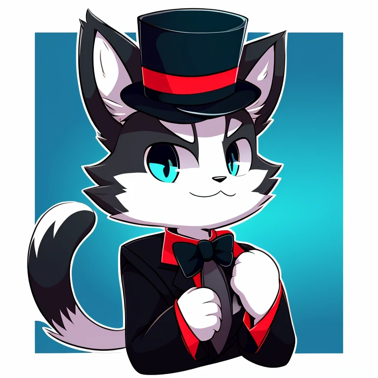 Icon felix the black and white cat with a top hat, an dar background
