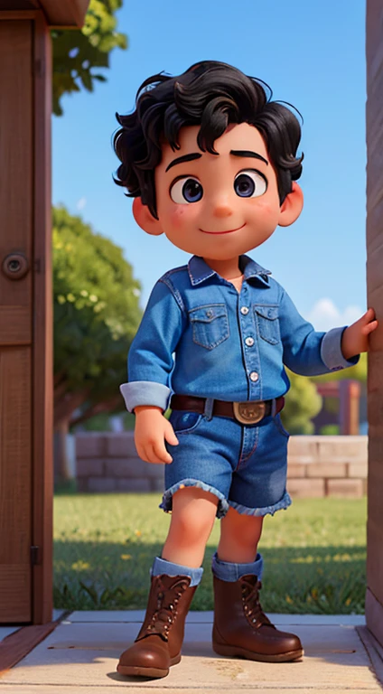 Theres a family of 3 together with the dad mom and outside of the a chevrolet silverado blue mom is wearing a black short dress with boots the woman with a black dress wears a necklace on, no makeup wavy hair, headshot profile picture, selfie of a young woman, 30 years old woman, 30 years old woman, alanis guillen, profile image, dark short curly hair smiling, black curly hair, her face framed with curls, curly black hair, profile picture, messy curly hair. The men wears long sleeve shirts cowboy style dark blue with blue jeans and boots arafed man wearing a baseball cap and a tie, portrait of danny gonzalez, brian pulido, inspired by Eddie Mendoza, tony sandoval. 8 k realistic, headshot profile picture, joseph moncada, andres rios, david villegas, luis nieves sr, christian orrillo, gonzalez, alex malveda, james zapata, tony sandoval.the boy is 2 years old wearing boots with long sleeve shirts as the dad and blue jeans portrait cute boy, 2 years old, hyperrealistic picture, with a beautifull smile, realistic picture, little ???, made with photoshop, high quality scan, digitally painted. Disney pixar 3D.