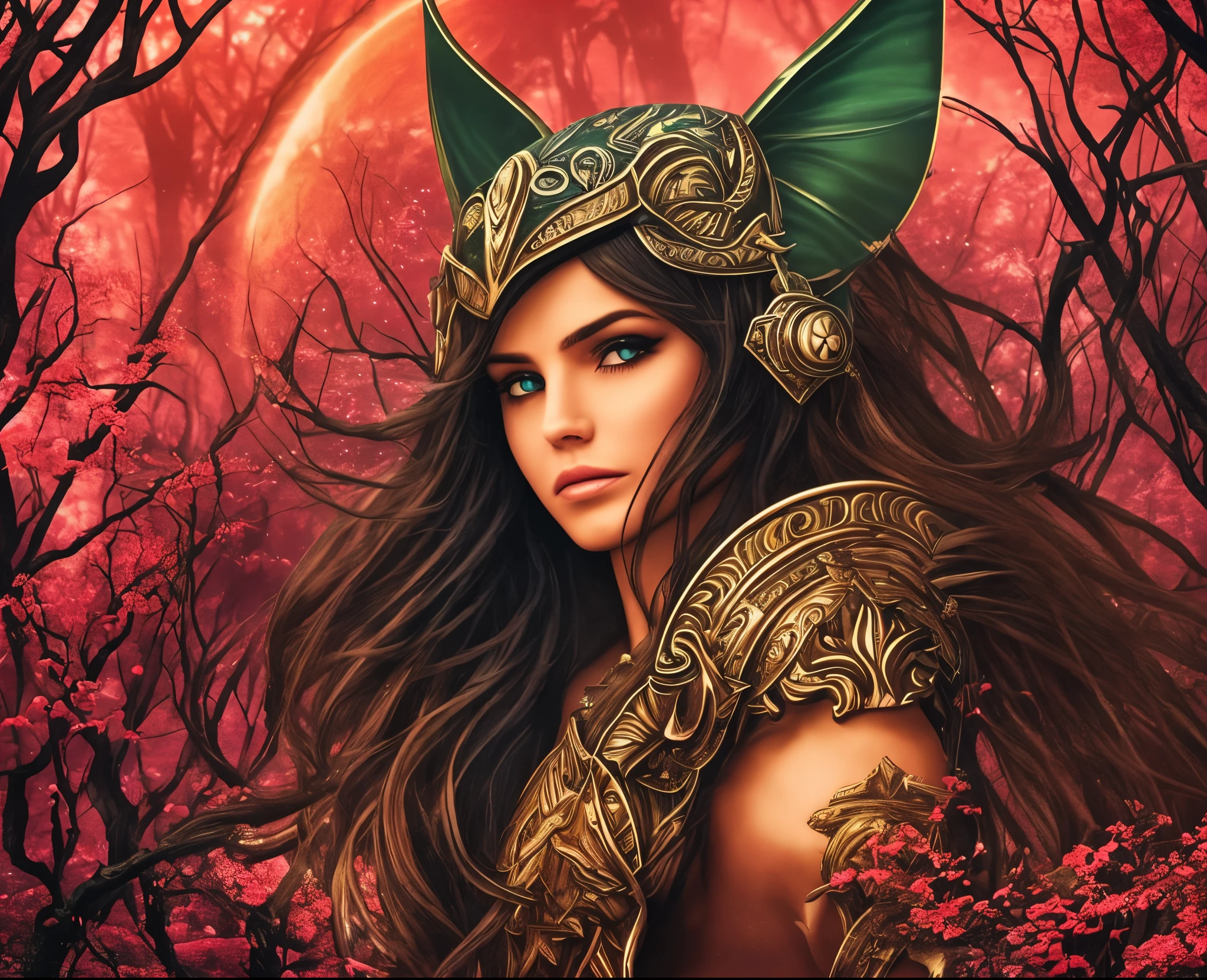 face look of a fantasy warrior talking in a red moon forest --auto --s2