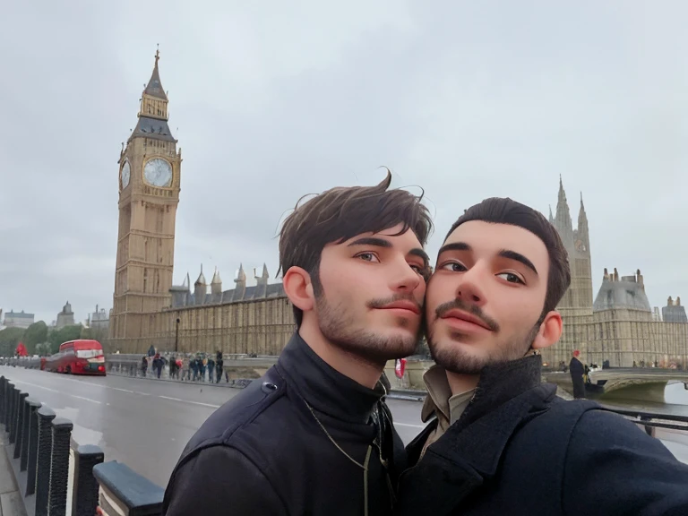 il y a deux hommes debout ensemble devant une tour de l'horloge, in London, gay, le big ben in arrière-plan, deux hommes s'embrassant, Pablo Carpio et Jordan Grimmer, Londres, 🚿🗝📝, par Romain brook, Photo prise en 2 0 2 0, Charli Bowater et Artgeem, ils sont amoureux
