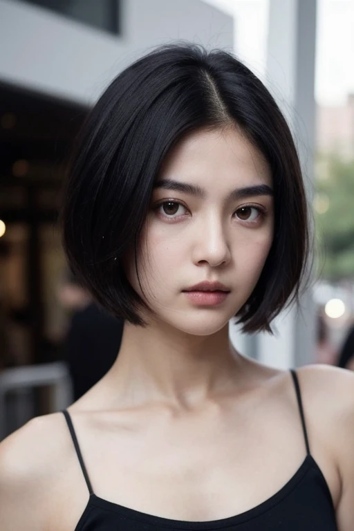 (Bery short hair),Black hair mashed hair,(neuter),cool,girl with,boyish,(face perfect),Cool,Slender eyes,unisex,((Precise face))