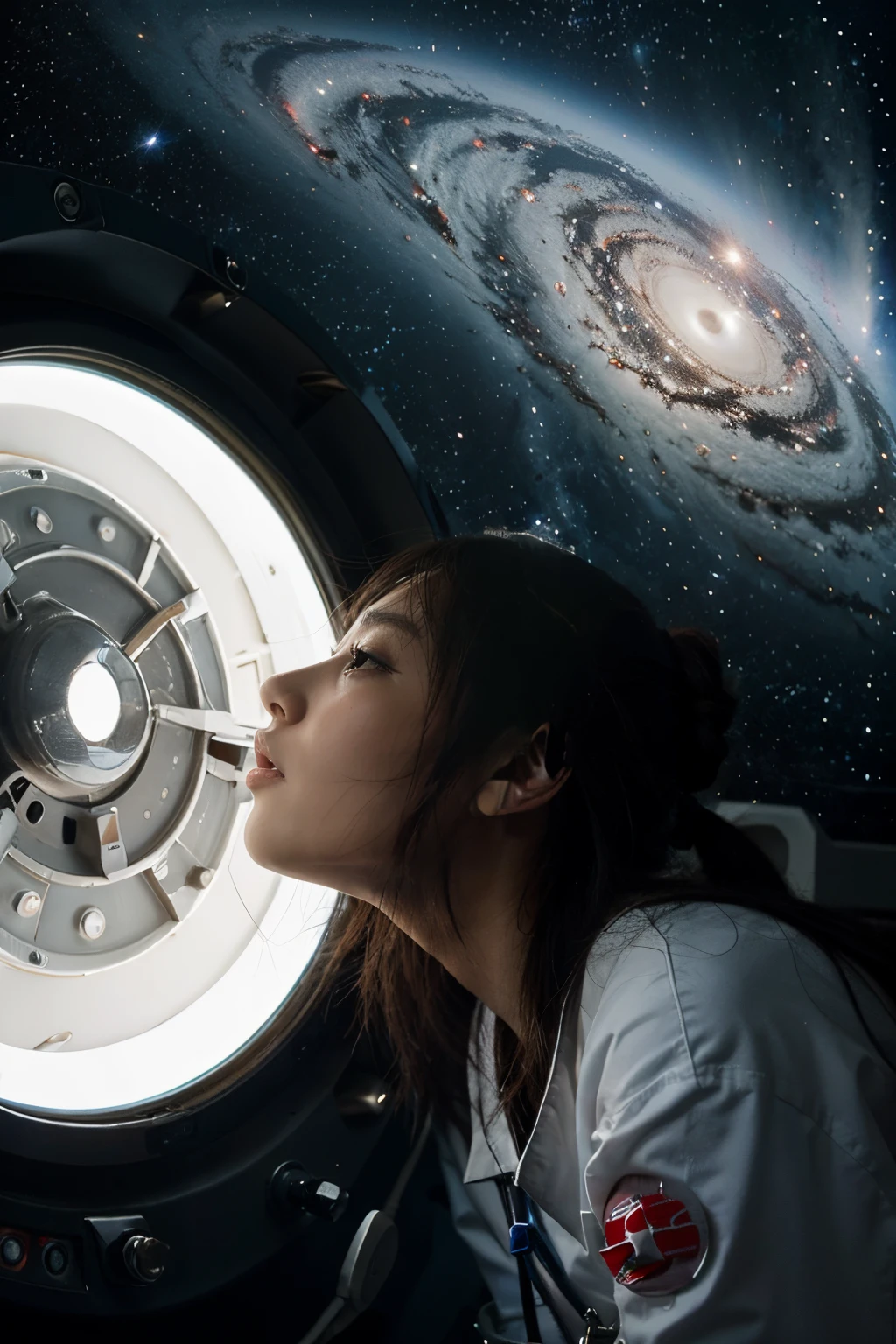 spaceships, Nurse, japanaese girl, Galaxy, zero gravity