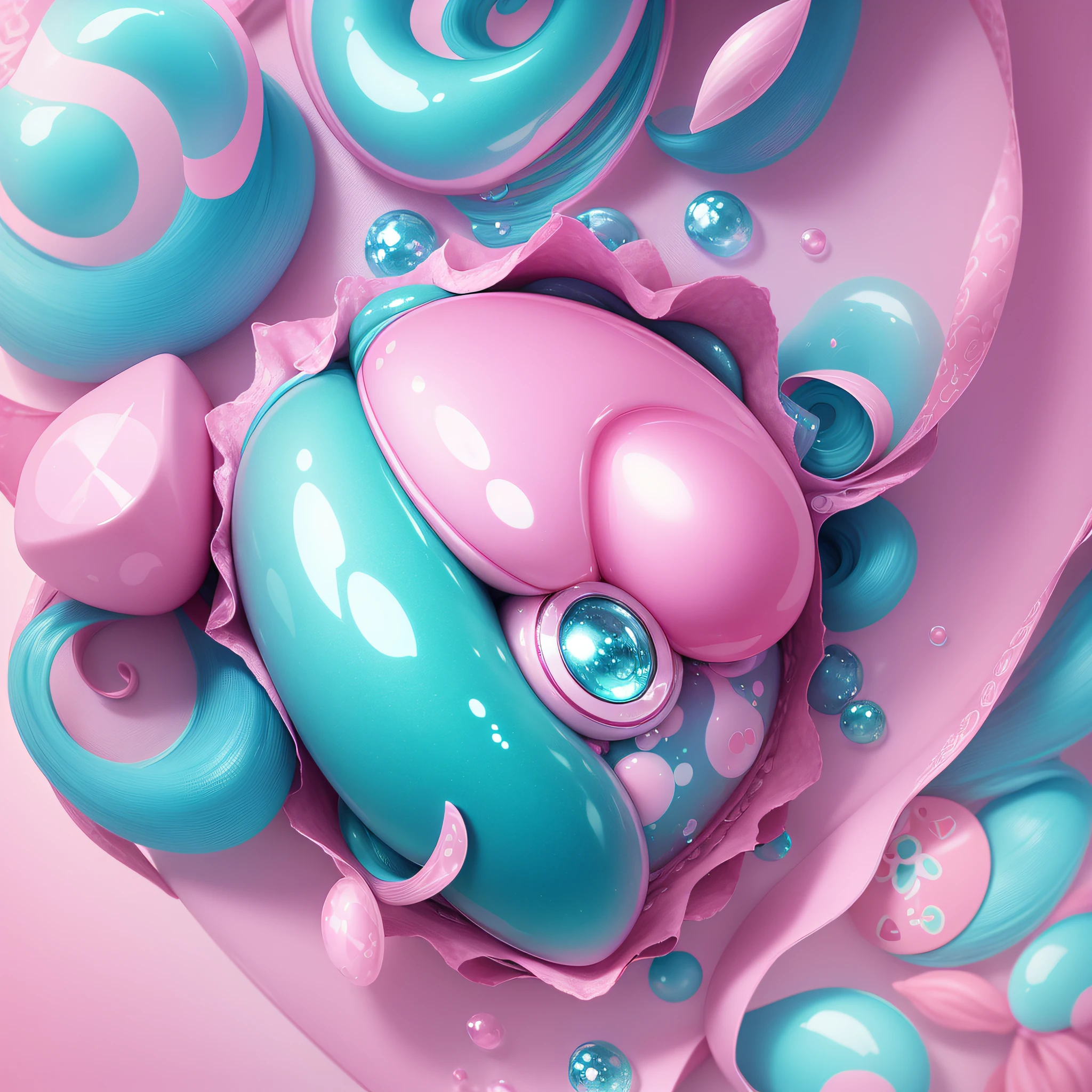 Background with, bubbles around, Kawaii Tech, kawaii, Cute, Pastel colors, Best Quality、kirakira、stele、heart mark、Diamond、background pink light blue、pink there、shuicolor、amarelo