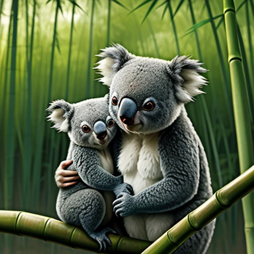 koala family in a lush bamboo forest, 8k