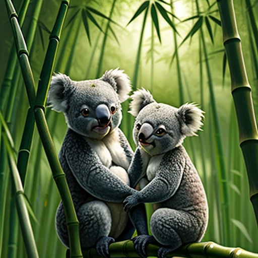 koala family in a lush bamboo forest, 8k