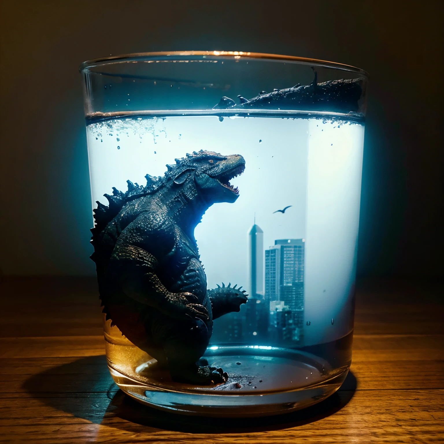 Godzilla no vaso de banheiro com o titulo godzilla menos um vaso