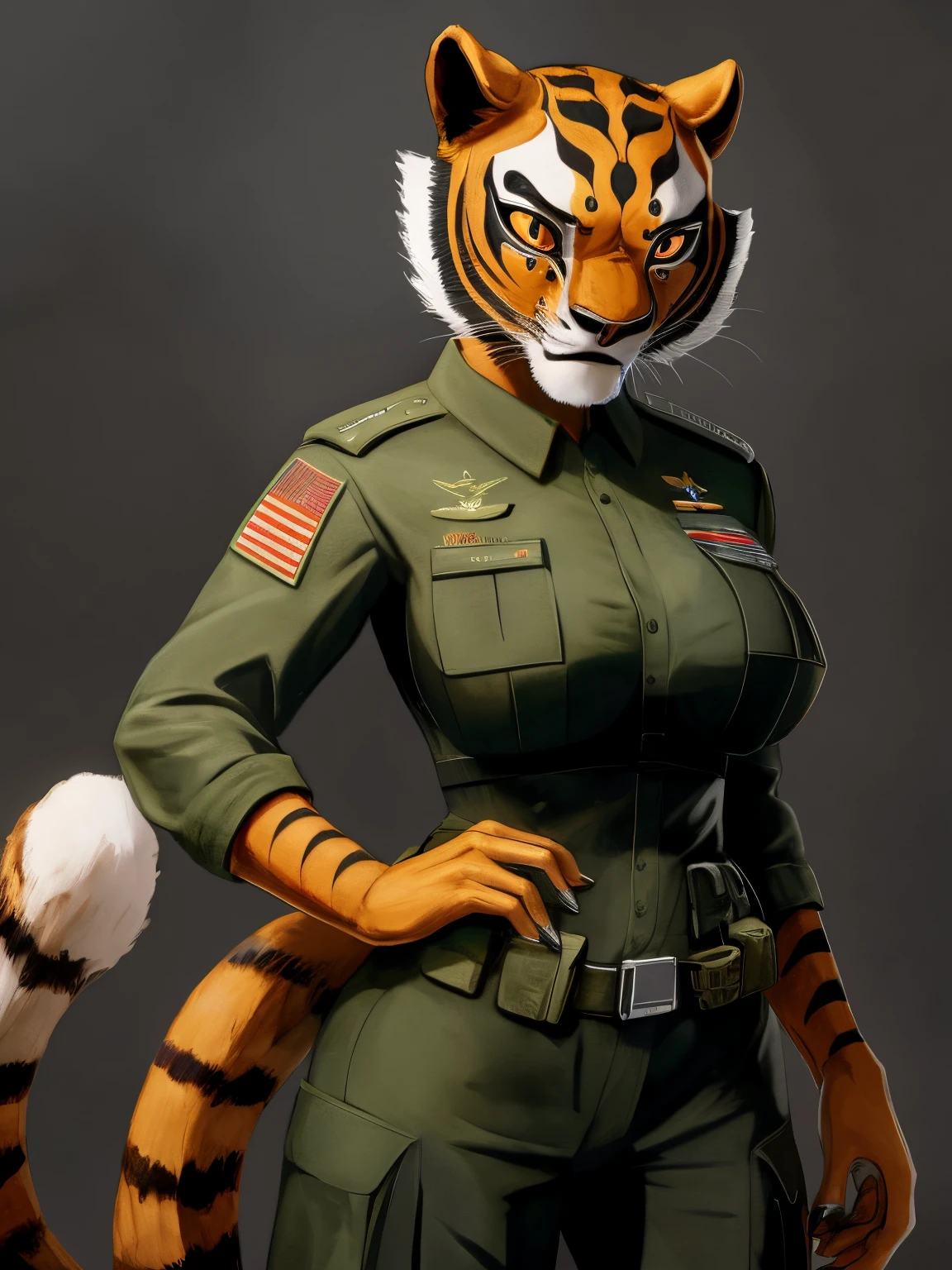 Tigress, ((black tatical military uniform))