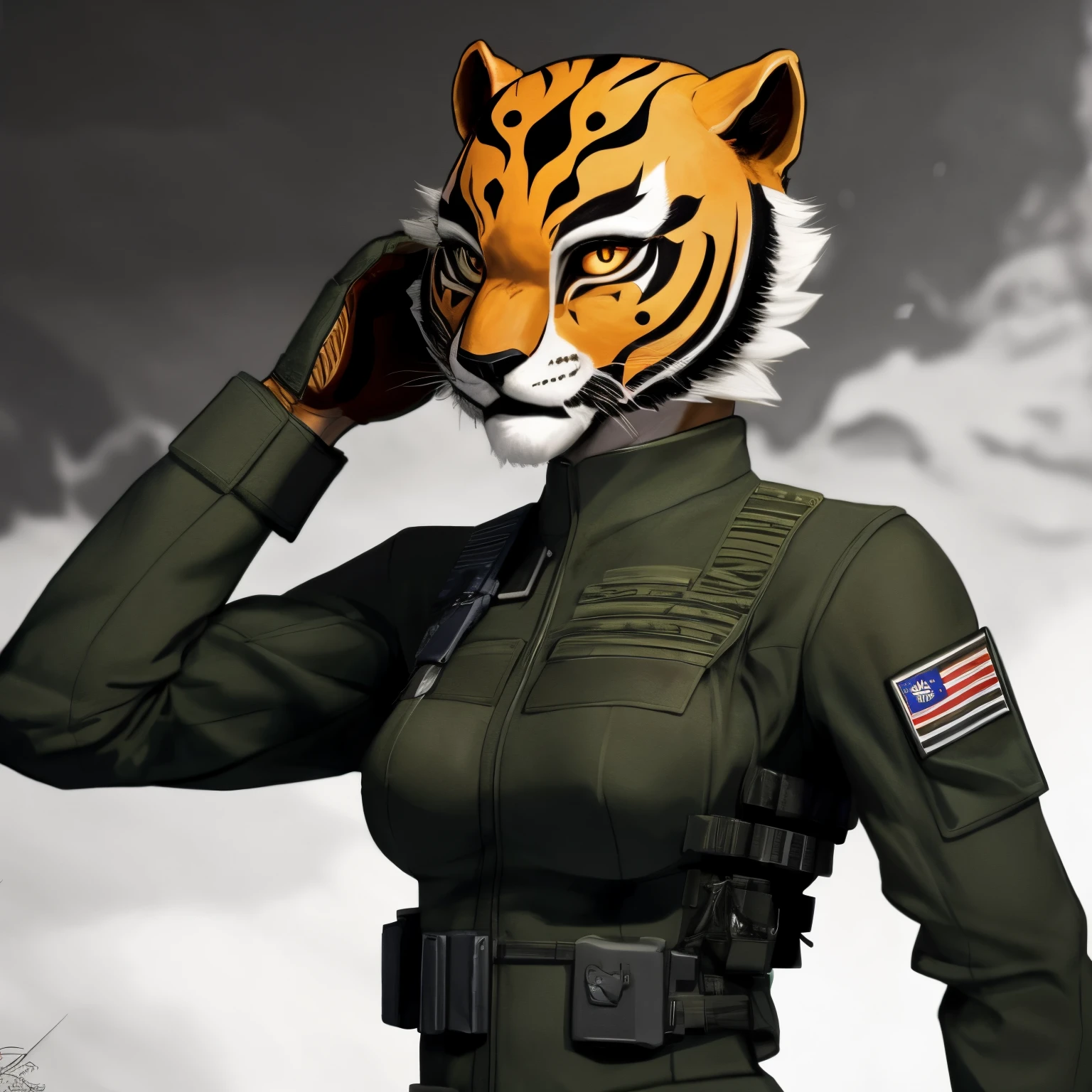 Tigress, ((black tatical military uniform)), golden eyes