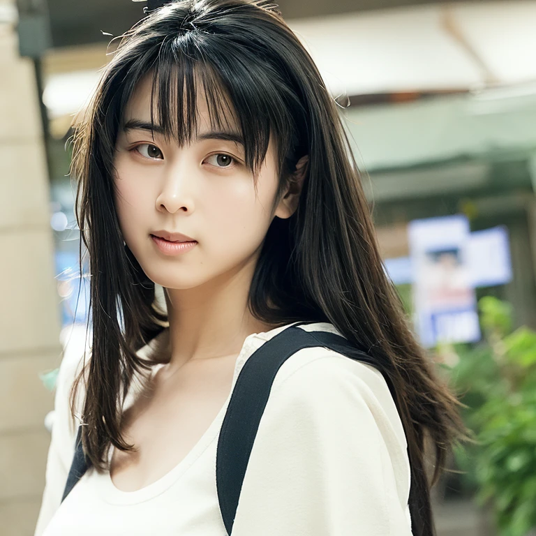 Black hair, Ahoge, Bangs, Floating hair, hair over shoulder, Long hair, Unconscious, depth of fields, One-person viewpoint, F/1.8, 135 mm, canon, nffsw, retinas, masutepiece, ccurate, Anatomically correct, Textured skin, Super Detail, high details, High quality, awardwinning, Best Quality, hight resolution, 4K, 8K
