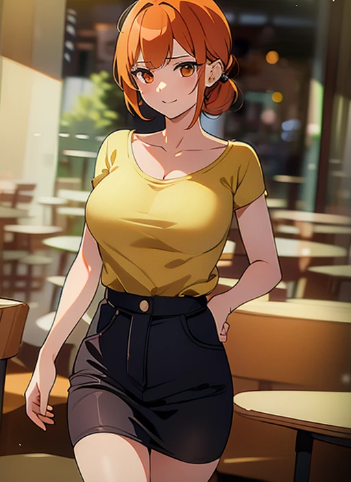 (best quality), (high quality), (detailed), (masterpiece), good artist, 1girl, orange hair, backwards waist, casual wearing