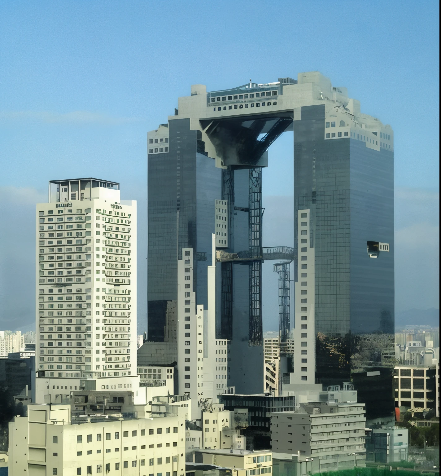 High-quality images,City building with tall twin towers in the middle, latest skyscrapers, great buildings, Huge skyscrapers, industrial giant skyscrapers, megatall building, Modern buildings, epic buildings in the center, skybridge towers, Higher than skyscrapers, Large buildings, Osaka,Hanging Garden Hard and strong building, Ultra high-definition images,