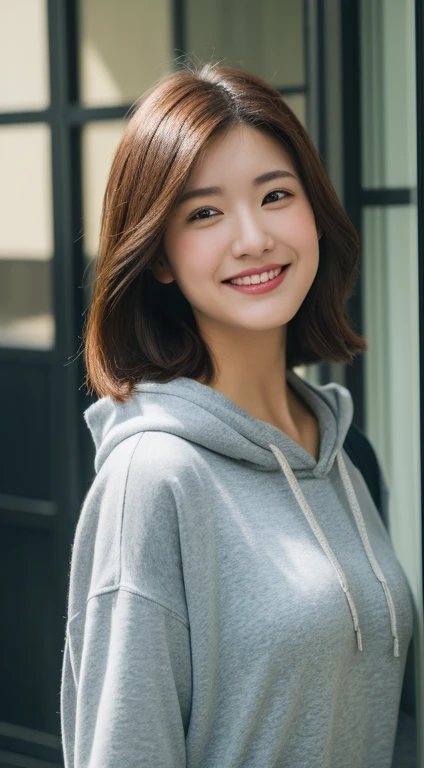 8K UHD,Raw photo, having fun, Characteristics such as well-proportioned facial features and a balanced physique. mesmerizing eyes, beautiful light brown hair, and hints of rosy cheeks are some examples that emphasize their visual beauty.In many cases、Looks healthy and glowing, With clear skin and a bright smile.Wearing stylish autumn clothes。