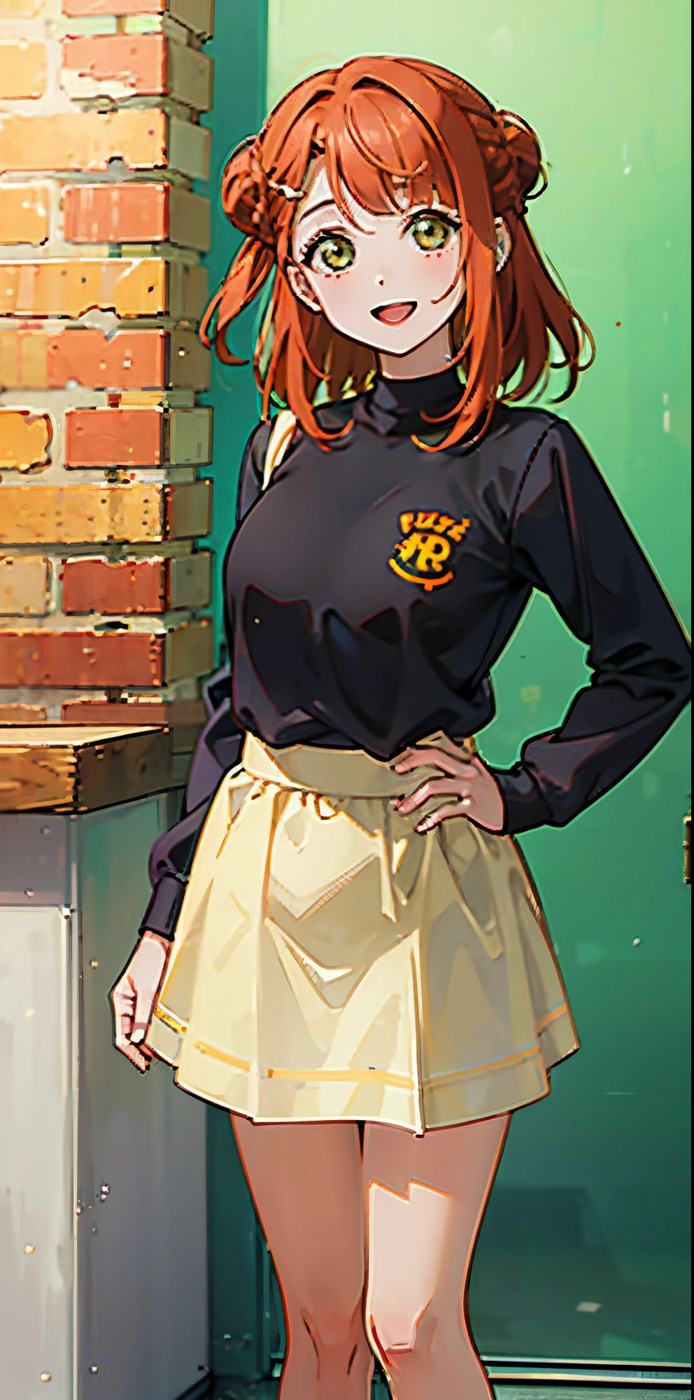 Cartoon Girl with Fluorescent Orange Hair Ayumu has a slim figure with orange hair that she ties in a bun on the right side and yellowish hazel eyes....,Ropa de Navidad, verdad con rojo, 1 7 years