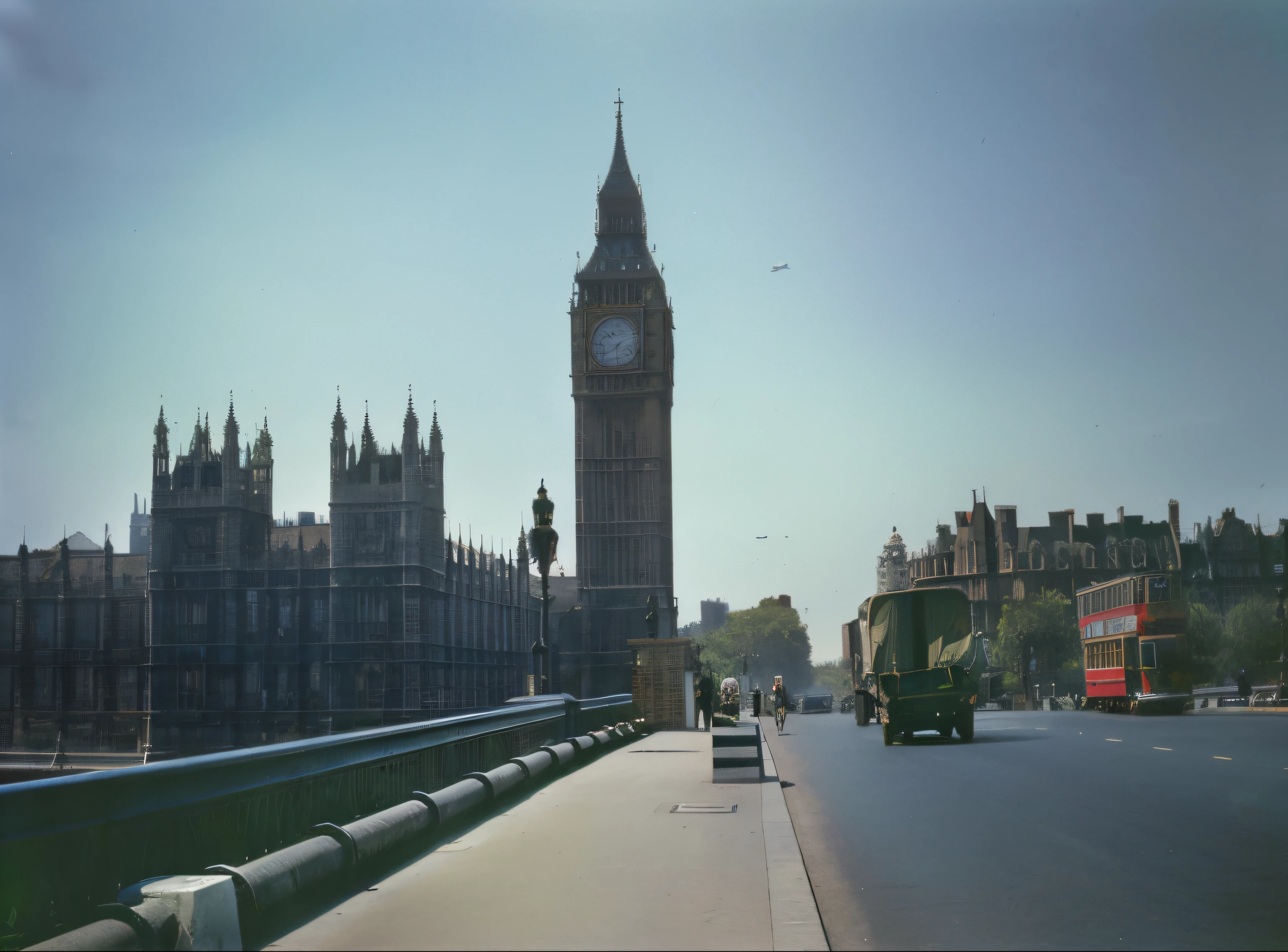 high-definition picture,View of Big Ben from the bridge,Woman looking at Big Ben on the bridge walkway.（posterior view）