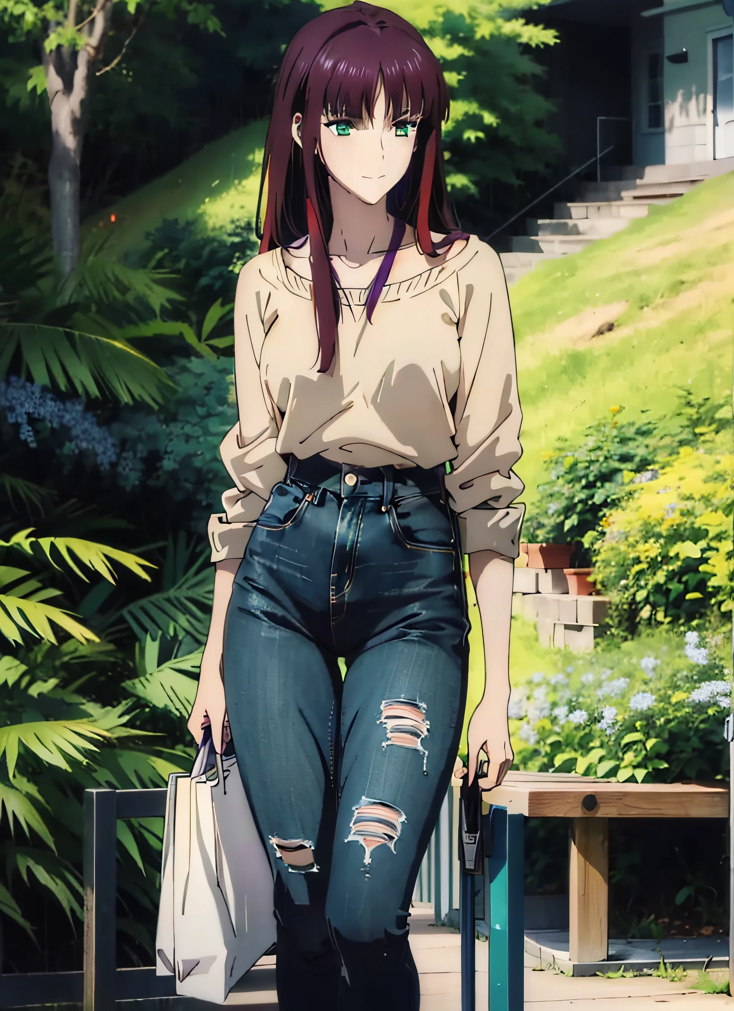 Beautiful hands,five finger ticker,hiquality,Connect ticker and 8K, hight resolution,Very detailed CG, High quality shadows, Detail Beautiful delicate face, Detail Beautiful delicate eyes,BREAK(Wallpapers with highly detailed 8K),(Highly detailed CG 8K wallpaper),Makima (chain saw man),Sukasaha (Fate/grand order),Shimohira Reihua ,Hi-Res,Very delicate and beautiful CG illustration,top-quality,beautiful thigh,big breasts thin waist,(((masutepiece))), (((Best Quality))),8K,32K,masterpiece,beautiful alluring anime woman,ultra-definition,ultra-detailliert,hight resolution,a hyperrealistic schoolgirl,masuter piece, Best Quality, High quality, High Definition, high quality texture, high quality shadow, high detailing,finely detail,A girl,1girl in,High school ts,Solo,Soio,Only one person,Alone,One Person,taki,Mature atmosphere,Leg length,neat and long legs,8 Head Body,stature:171cm,Mature girls,Reddish-purple hair,Reddish-purple hair,Purple hair,cassis colored hair,silky and smooth hair,Colorful hair,Straight hair,Smile,Cool Beauty,Beautuful Women,Neat face, Beautiful realism,Seductive look,Bewitching look,serene expressions,beautiful hairl,She wears a necklace around her neck,Necklace,bead necklace,magatama accessories,A slight smil,Colorful eyes,green colored eyes,Jade-colored eyes,beautidful eyes,Bright eye,Delicat eyes,Eyes Like Gems,Jade Eyes,Hanging eyes,(Green eyes:1.5),Seductive face,Watching the viewer,Model photo,simple background,Black hair, longeyelashes, lightsmile, Reddish-purple hair, cassis colored hair, Hairpin, lightsmile, Seductive smile, Jade-colored eyes, PUPILS SPARKLING, Hanging eyes, multicolored eyes, Anime style, Hyper-Realism, Realism, Anime, 8K, Super Detail, ccurate, Best Quality, 16 K, Anatomically correct, ccurate, nffsw, 16 K, hight resolution, Best Quality,parka,Plain clothe,((Black Lowrise Skinny Long Jeans)),hooded sweatshirt,((Sweatshirt)),stroll,Building Street,Sunlight,blue-sky,stroll,Bustling street,during daytime,Walking,takeout,out,
