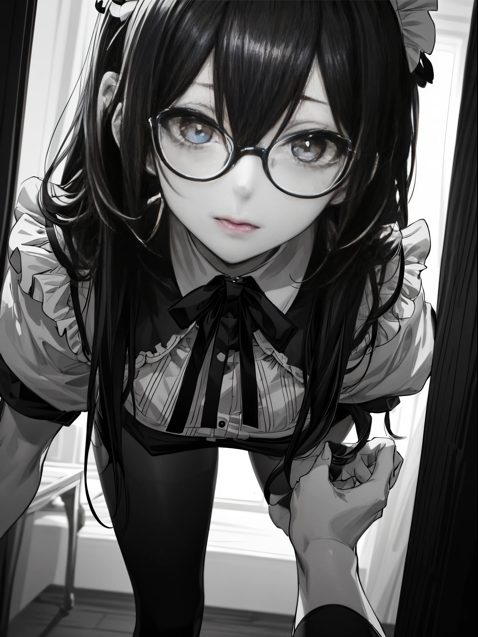Red brilliant eyes、Sexy、Nasty face、Sitting,hand between legs,maid, Glasses, over-kneehighs,Ahegao , Silly,Sexual ecstasy,Drunken eyes,Blunt bangs, Black hair,(masutepiece:1.2, Best Quality), (finely detailed beautiful eye: 1.2), (Detailed background,Dark Fantasy), (beautifull detailed face), High contrast, (Best Illumination, extremely delicate and beautiful), ((Cinematic Light)), Colorful, Hyper Detail, Dramatic light, Intricate details,