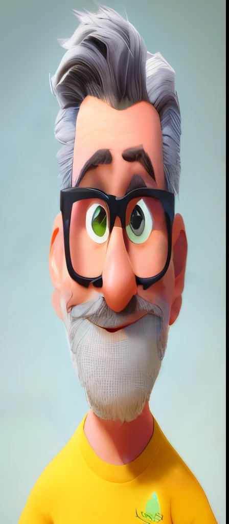 A closeup of a cartoon character with glasses and gray beard, pixar retrato 8 k foto, close - retrato facial de cima, retrato pixar, Como um personagem da Pixar, cabelos pretos, bigode preto,  Personagem ideal da Pixar, Anato Finnstark. Pixar, personagem pixar, Representado como um personagem da Pixar, Pixar Arte 3D, design de personagens Pixar, design de personagem bonito pixar, pixar renderman render