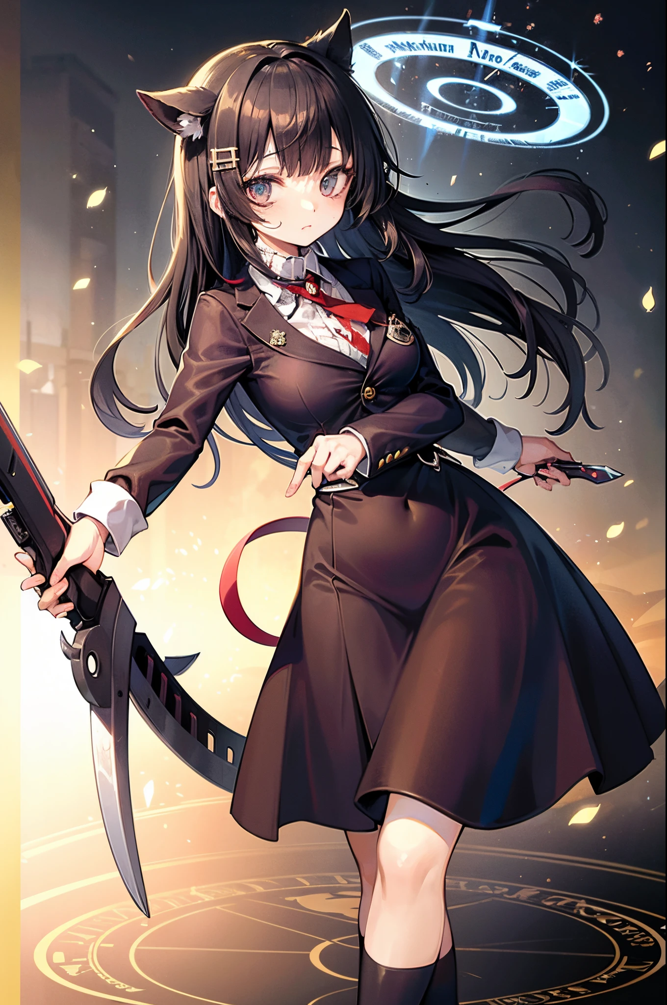 Woman with weapon coming out of body、kawaii、A magic circle appeared overhead and at your feet.、