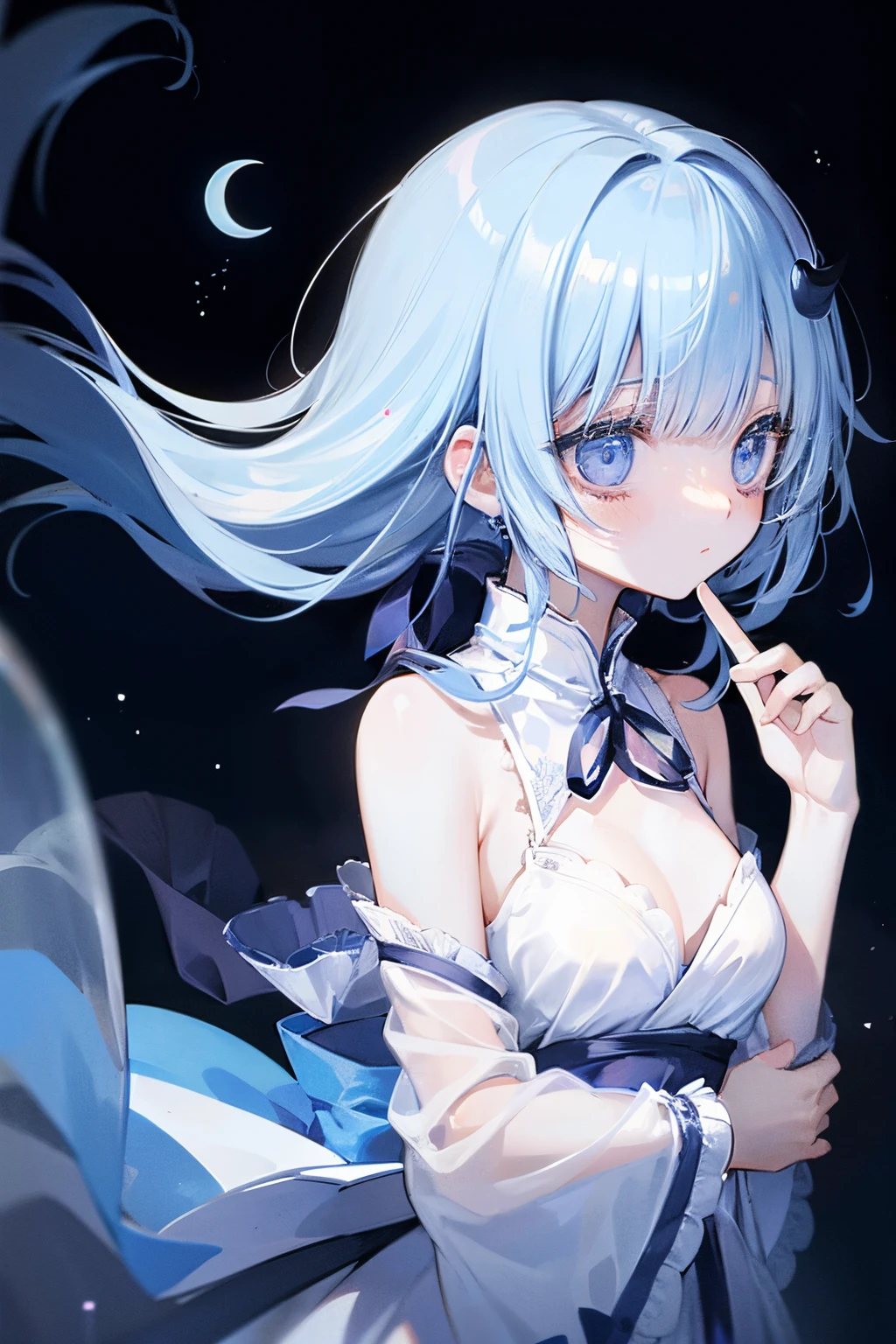Depicting events in a dream、The moonlight was a little hazy、 Translucent girl、Moonlight passes through the body、multiple exposure