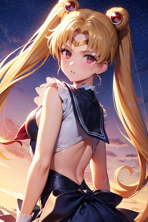 ((masutepiece)), (Best Quality), (ultra-detailliert), ((Very detailed)), 4K, (8K), Sailor Moon, Long Blonde Hair, double ponytails, Sailor Moon Aesthetics, dreamcore,