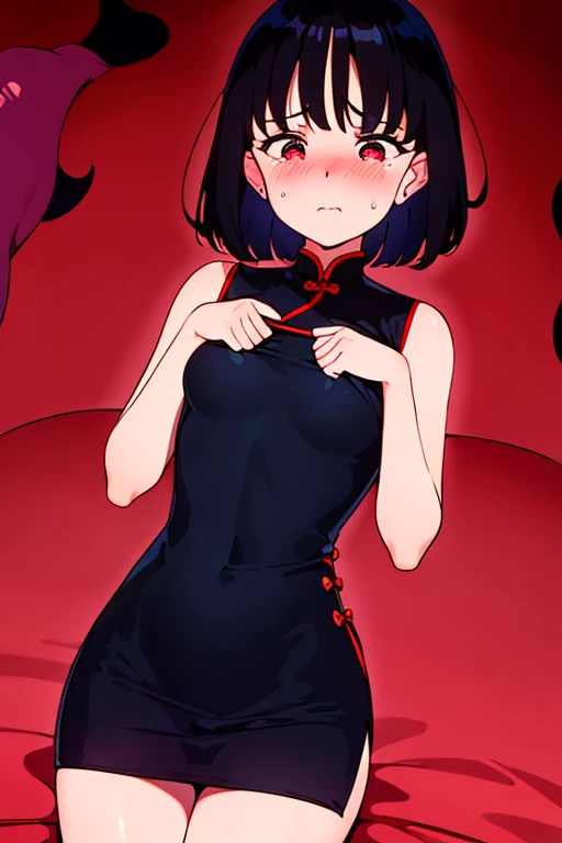 meticulously、flat-colors＋＋、1990s design、is crying、Short black hair、qipao dress、Colossal tits、Shy、Nasty face、covered in cum、Kamimei、red blush、I'm cumming、Open crotch、Pleasure Fall、Girlfriend in heat、A large amount of semen comes out of her genitals、her cheongsam was torn、hearts in her eyes、she lost the battle、She was pushed down、Press your chest together、she is being teased by tentacles、tentaculata