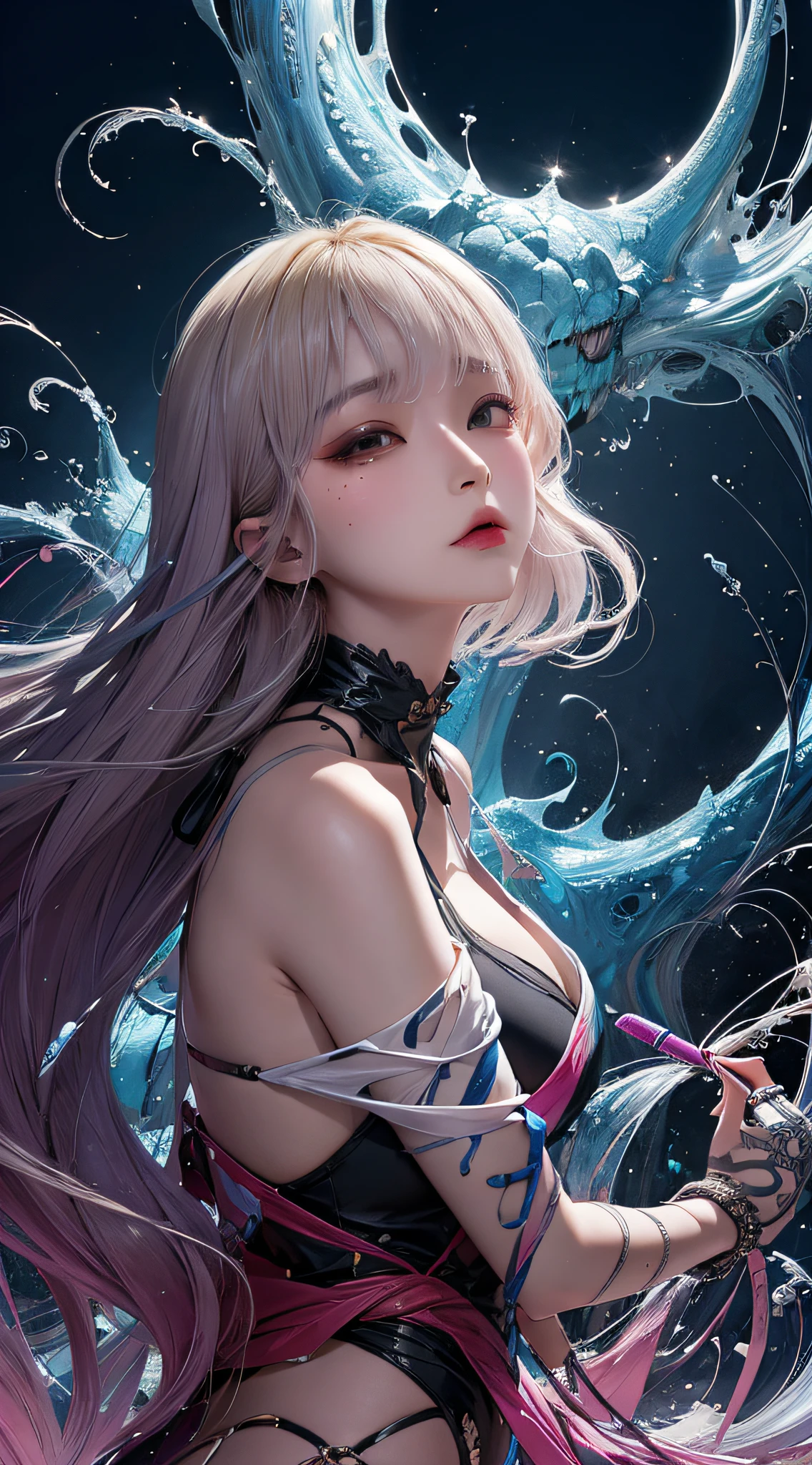 offcial art,Unity8k wallpapers,ultra - detailed,Beauty and aesthetics,tmasterpiece,Best quality,(Tangled,datura,Tangles,entangled),(s fractal art:1.3),1个Giant Breast Girl,very detailed nipples,dynamic angle,cow boy shot,Chaos in its most beautiful form,Elegant,Fauvistdesign,vibrant with colors,𝓡𝓸𝓶𝓪𝓷𝓽𝓲𝓬,JamesJean,roby dwi antono,ross tran,French bacon,Michael Mraz,Adrian Genius,petra cortright,Gerhard Richter,Takato Yamamoto,Ashley Wood,Atmospheric,A note of ecstasy,streaming musical notes visible